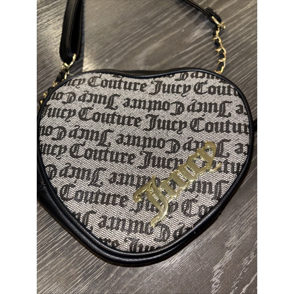 Vintage Y2K Juicy Couture Heart Shaped Crossbody Bag Black &white - Picture 2 of 11